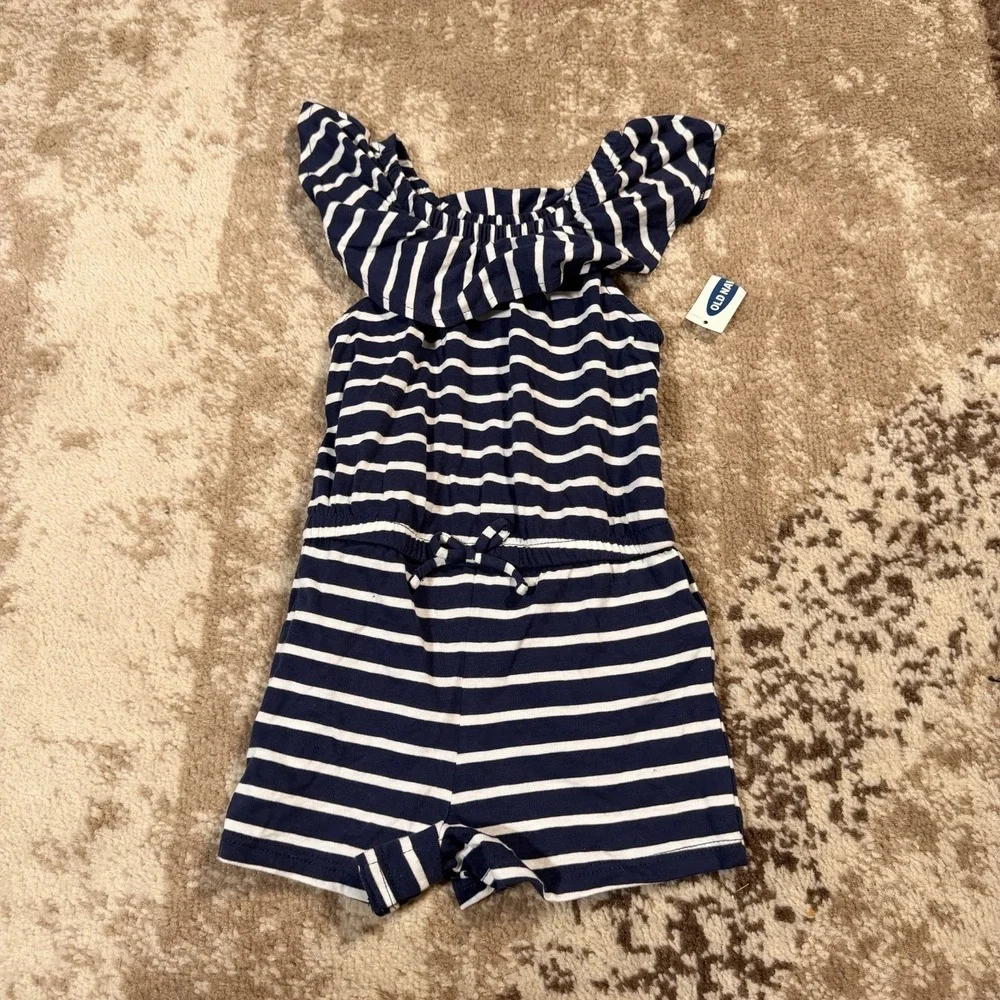 Old Navy 2T Girls Toddler Sleeveless Striped Romper Blue Shorts NWT